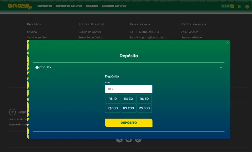 Realizar depóstio Pix Brasil Bet
