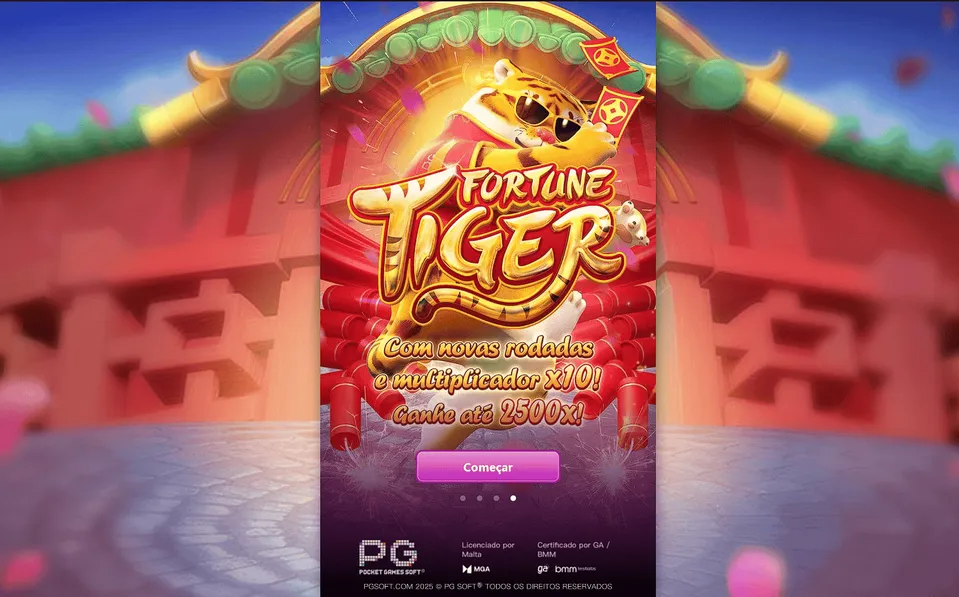 Tigrinho bet365: fundo oriental colorido, com tigre animado em laranja no centro da tela de um slot de cassino