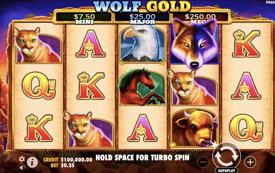 Slot 10 Centavos KTO: tela de jogo de cassino com ambiente americano, imagen de um jaguar, cavalo, águia, logo e touro além de algumas letras